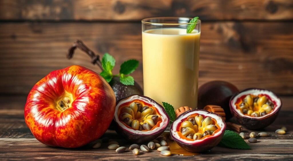 ingredientes para suco de maracujá com leite