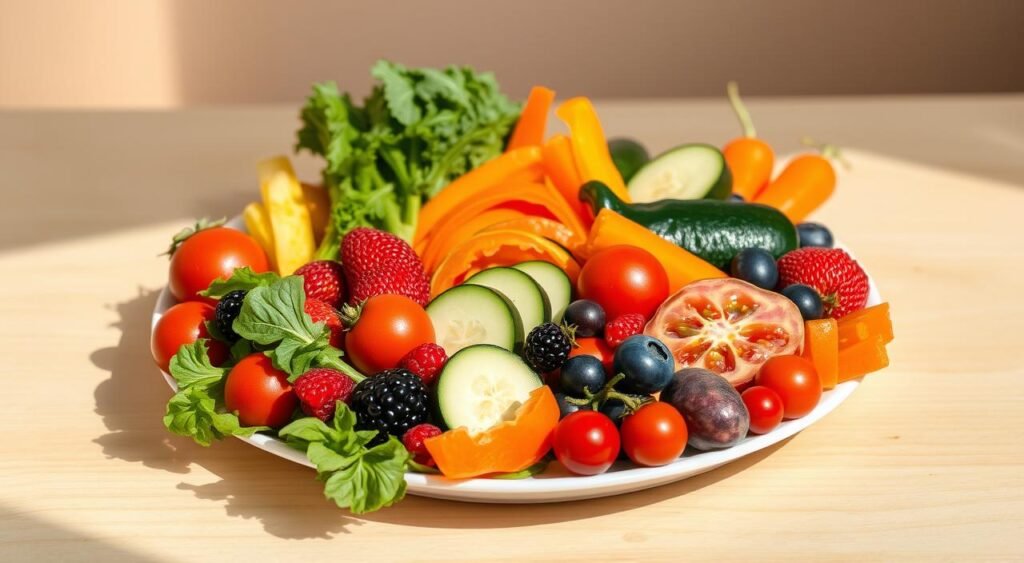 integração de frutas e vegetais no prato