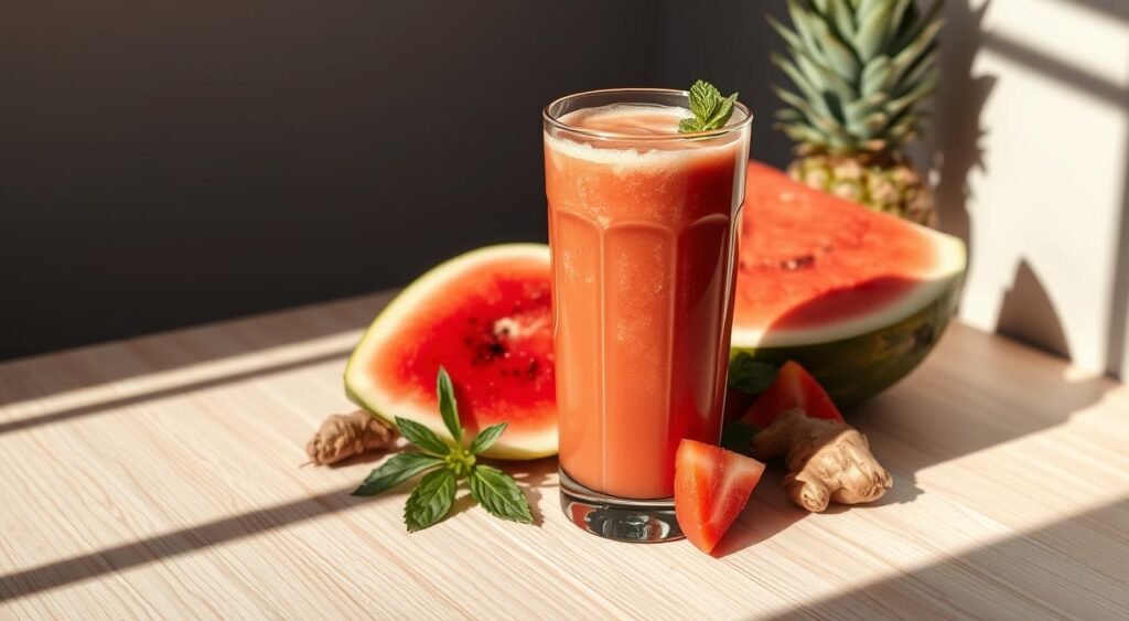receita de suco detox com melancia, abacaxi e gengibre