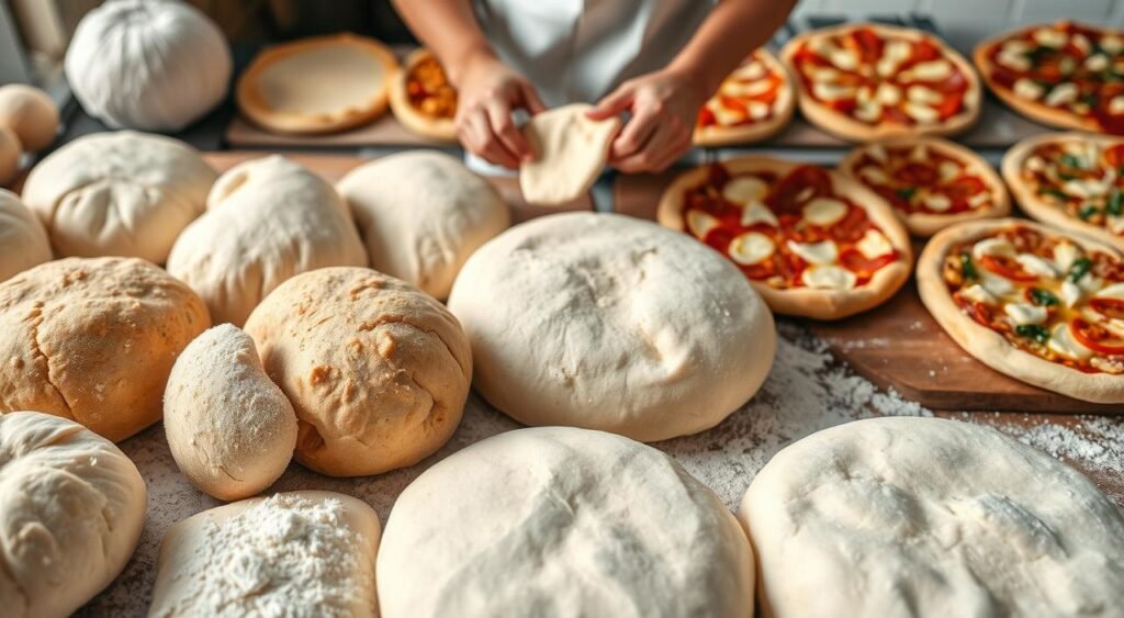 variedade de preparos de massa de pizza